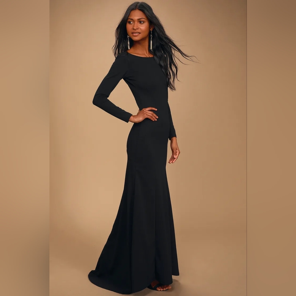 Lulus black wait for me long sleeve mermaid maxi dress